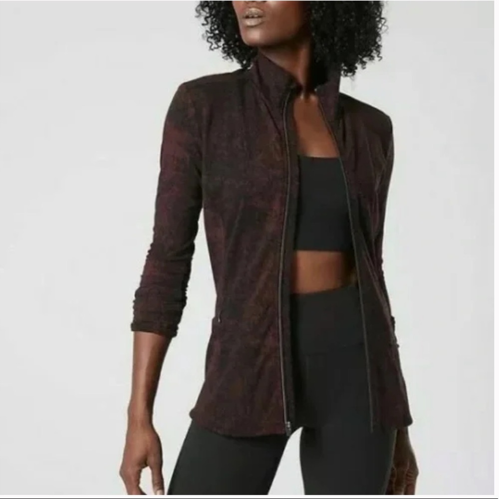 Athleta Shanti Jacquard Athletic Zip-up Red Burgundy Jacket Size Medium